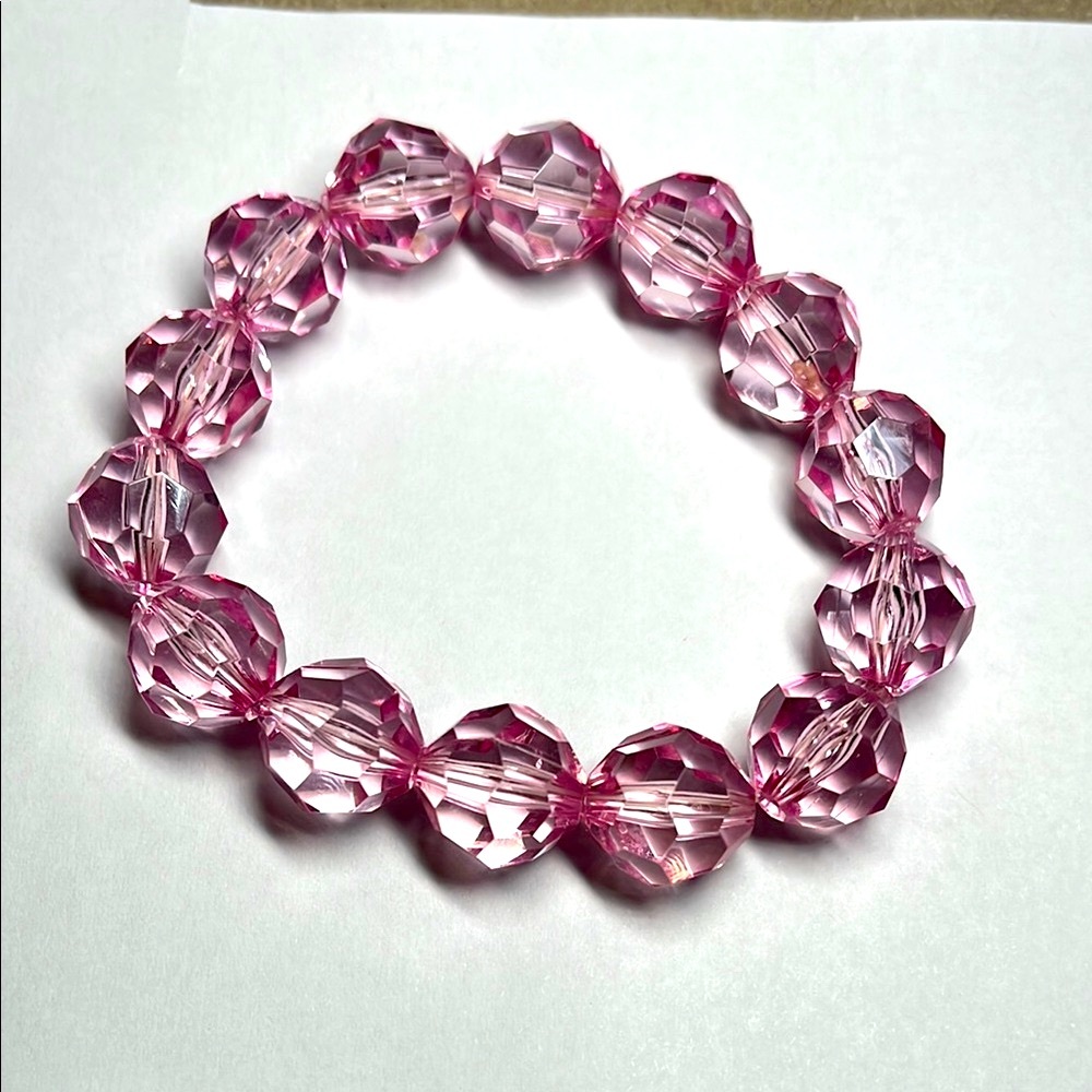 Pink Beaded Bracelet on Elastic Band